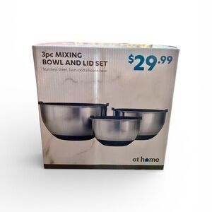 At Home Silver Mixing Bowl Set with Lids